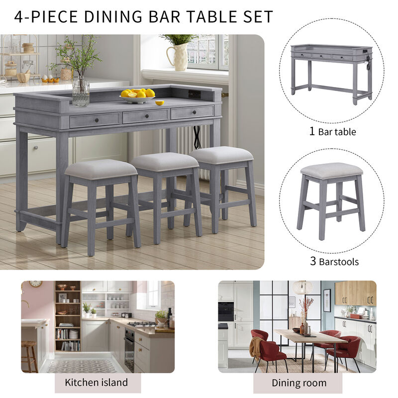 Merax 4-piece Dining Bar Table Set with 3 Stools