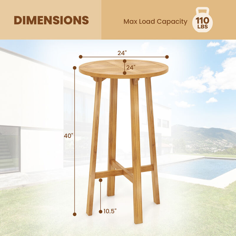 Teak Wood Round Bar Table with Footrest for Indoors Outdoors