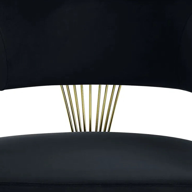 Verie 22 Inch Side Dining Chair, Gold Base, Padded Black Velvet - Benzara
