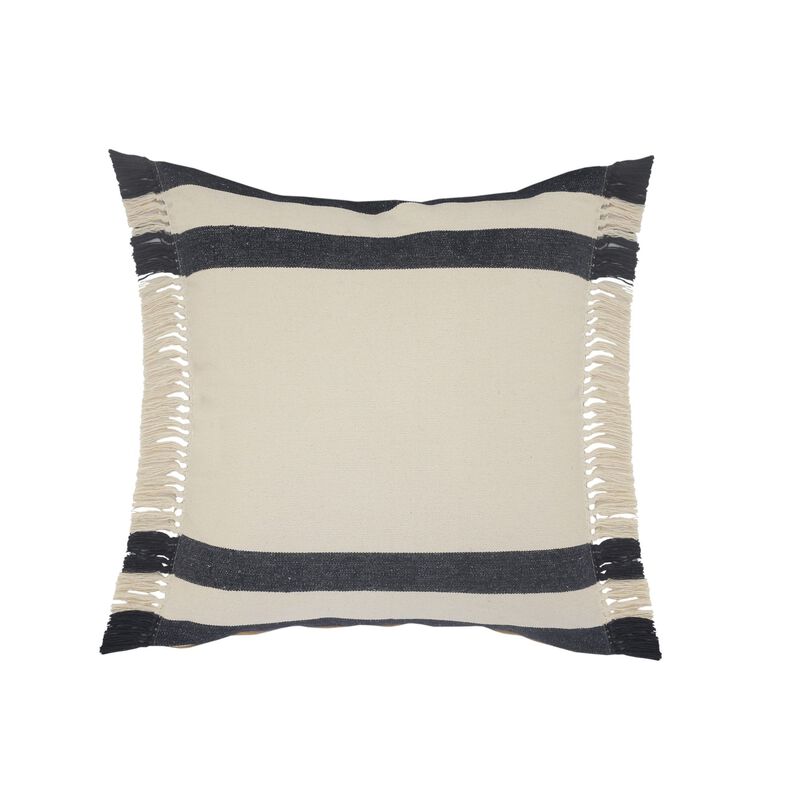 20" Blue and White Double Border Striped Square Throw Pillow