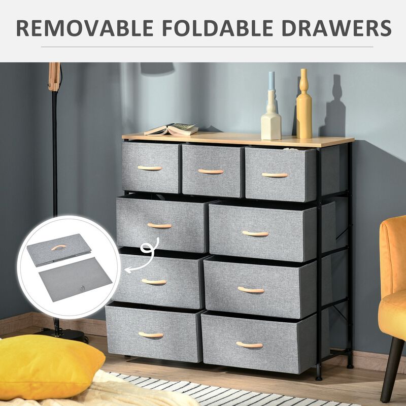 Oak Gray Organizer: 9-Drawer Storage Chest for Hallway/Closet