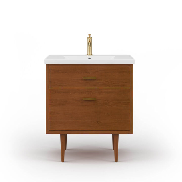 Brandy 30 In. Integrated Ceramic Sink Top Vanity in Honey Walnut