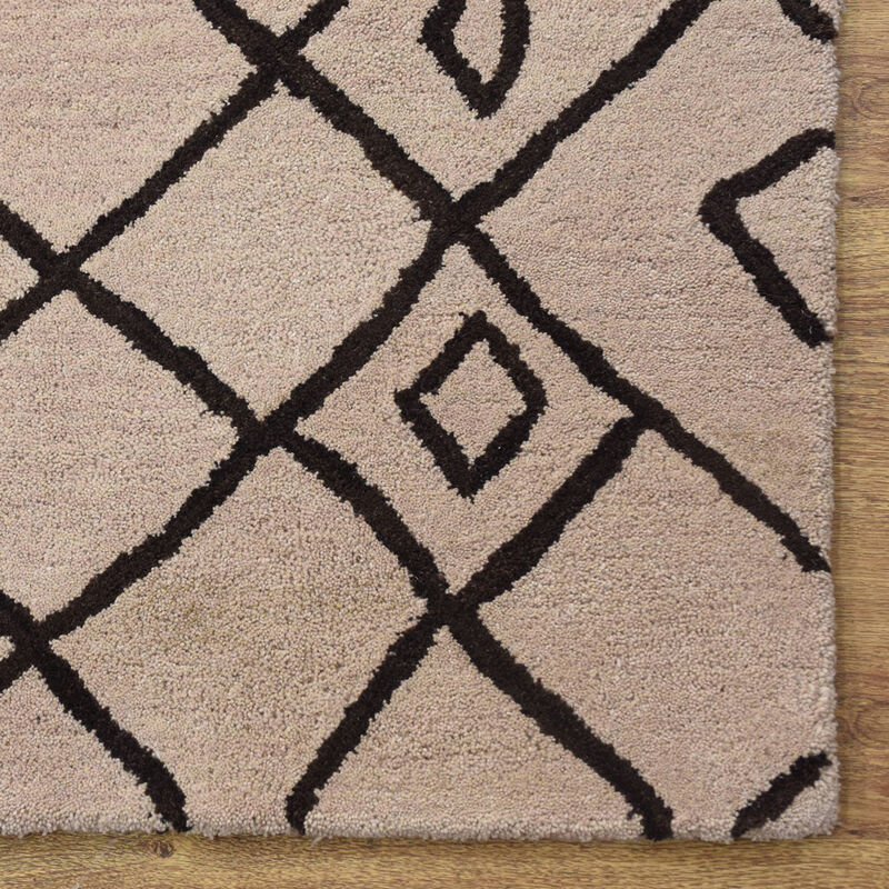 RUGSOTIC CARPETS HAND TUFTED WOOL ECO-FRIENDLY AREA RUGS  - 5'x8', Rectangle Shape, Beige & Brown, Geometric Modern Design, High Pile Handmade Area Rugs for Living Room, Bed Room (K00S11)