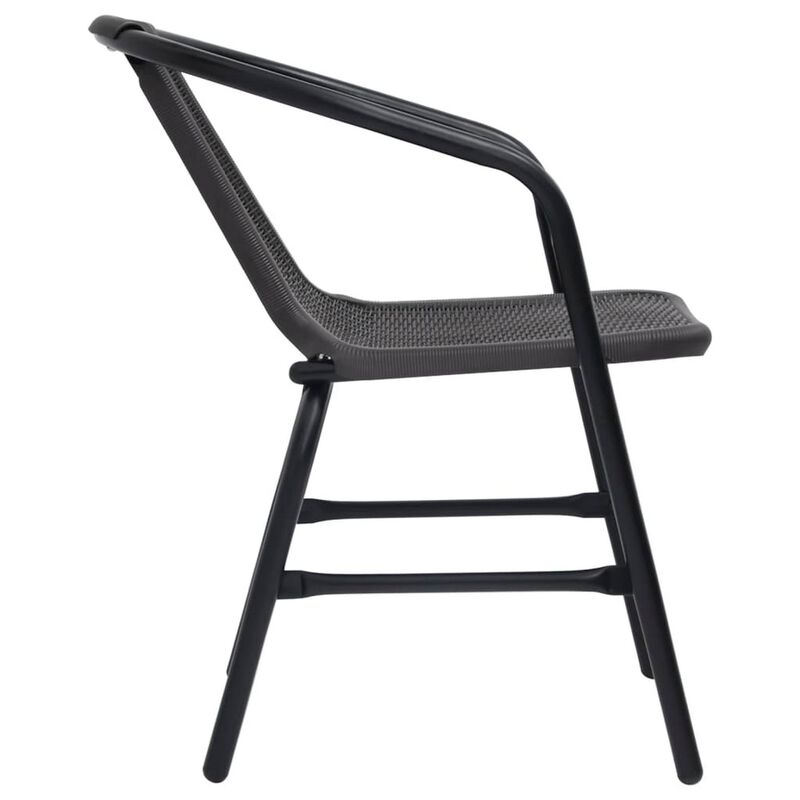 Outdoor Patio Chair Set of 4, Stackable, Plastic Rattan, Metal, Black - Benzara