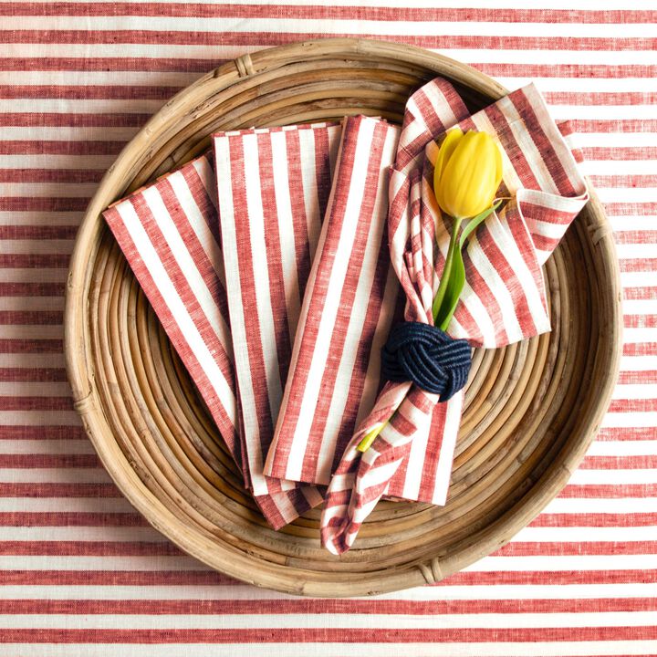 Solino Home 100% Pure Linen Dinner Napkins 20 x 20 Inch Set of 4 | Amalfi Stripe