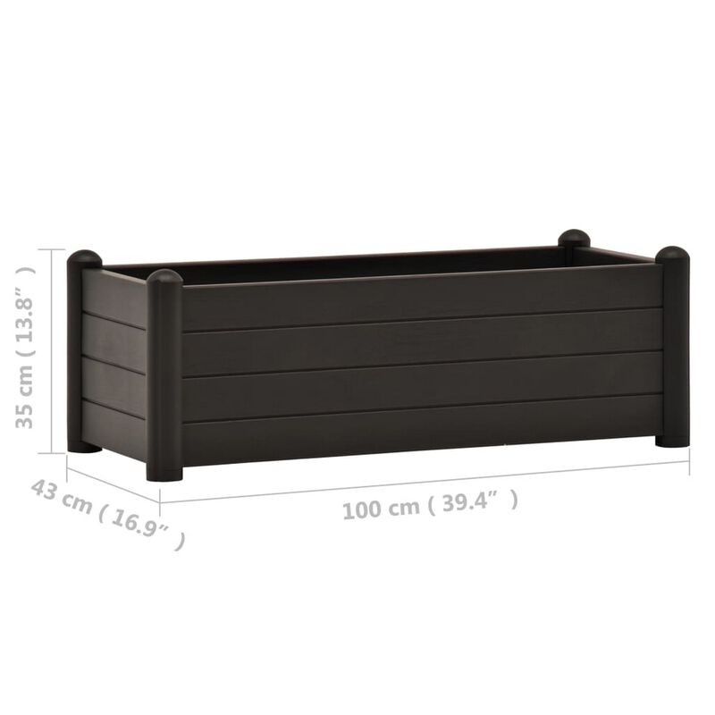 Outdoor Raised Flower Bed with Drainage, 39 Inch Gray Polypropylene - Benzara