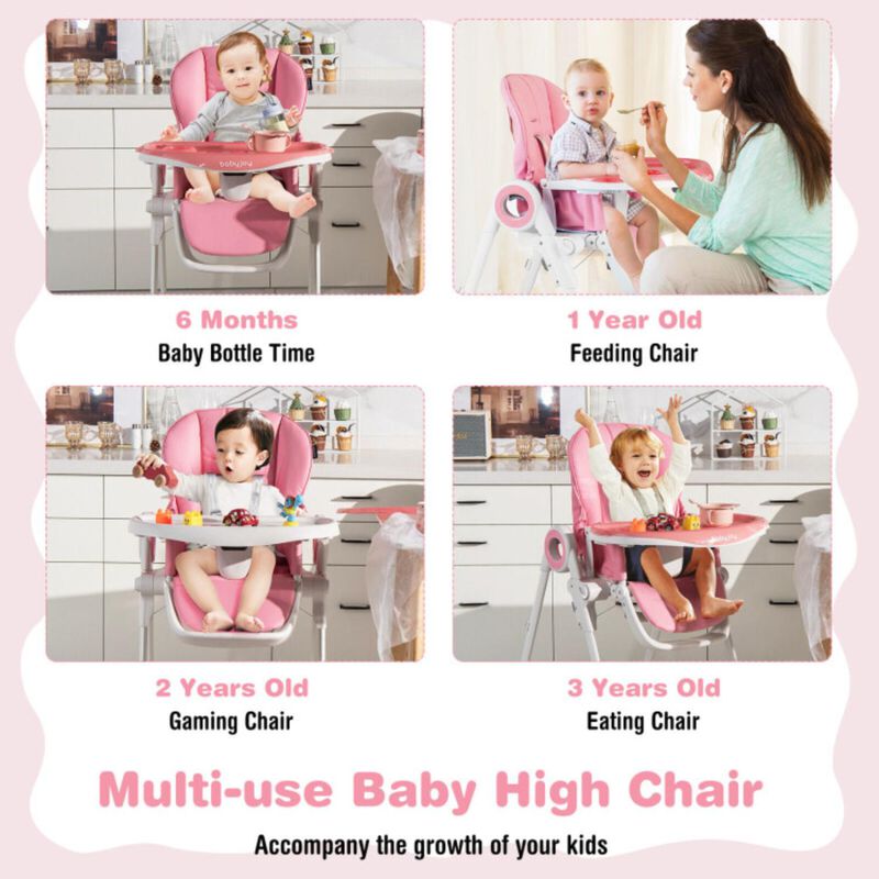 Hivvago Baby High Chair Foldable Feeding Chair with 4 Lockable Wheels