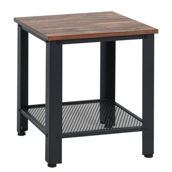 Hivvago Industrial End Table 2-Tier Side Table-Black