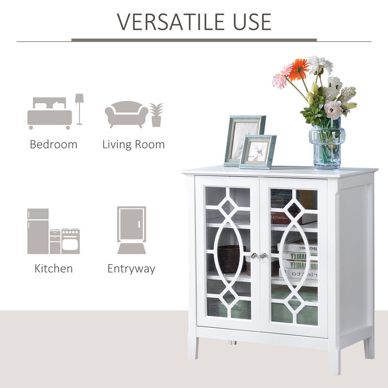 HOMCOM Sideboard Buffet Cabinet, Kitchen Storage Cabinet, Glass Door Accent Cabinet with Adjustable Shelves, White