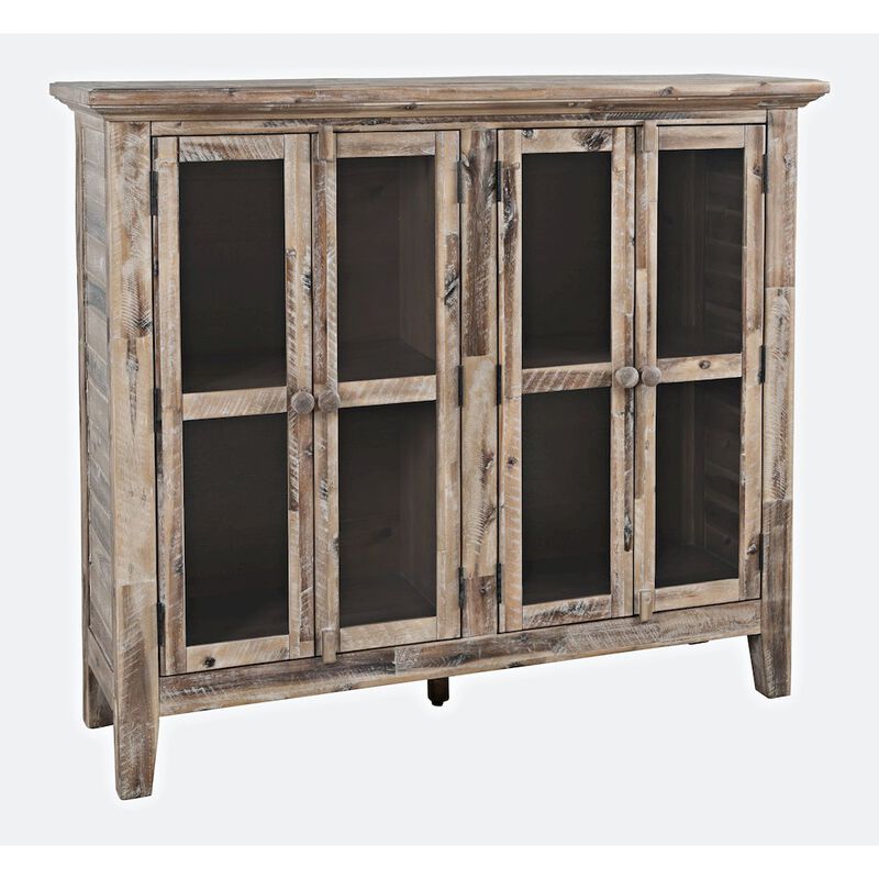 Jofran Rustic Shores 48 Coastal Distressed Acacia Four-Door Accent Cabinet