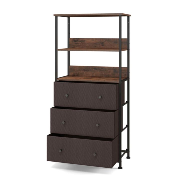 Hivvago Chest of Fabric Drawer with 3 Folding Fabric Drawers and Anti-tipping Devices-Brown