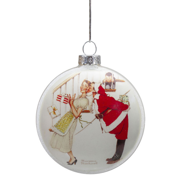 3" Norman Rockwell 'Christmas Surprise' Glass Disc Ornament