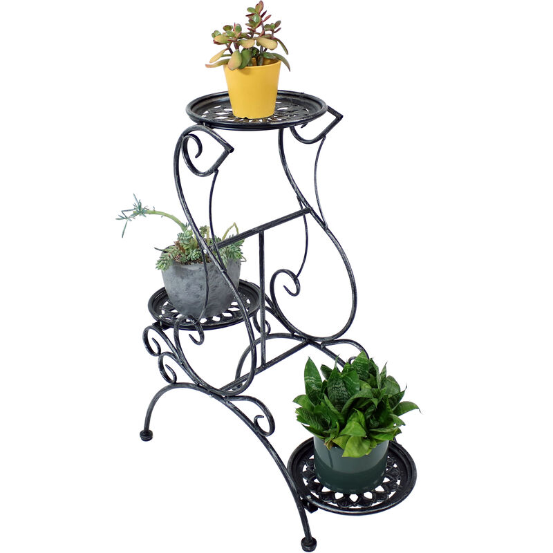 Sunnydaze Dark Gray Steel 3-Tier Victorian Staggered Plant Stand - 31.5 in