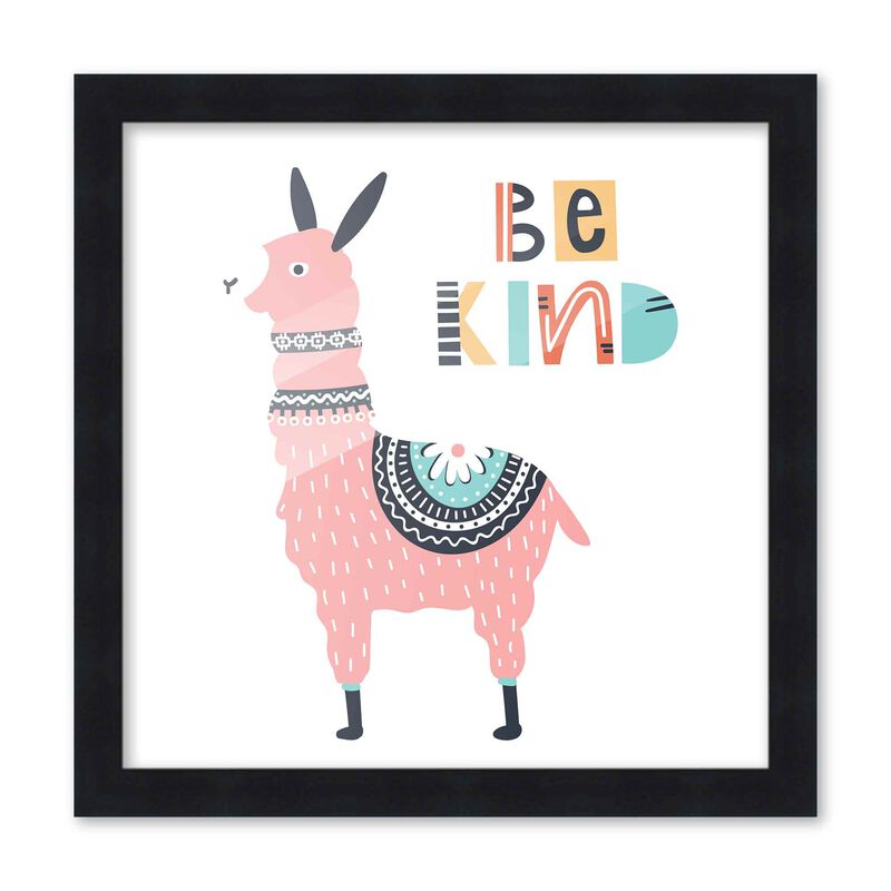 10x10 Framed Nursery Wall Art Be Kind Poster in Black Wood Frames For Kid Bedroom or Playroom