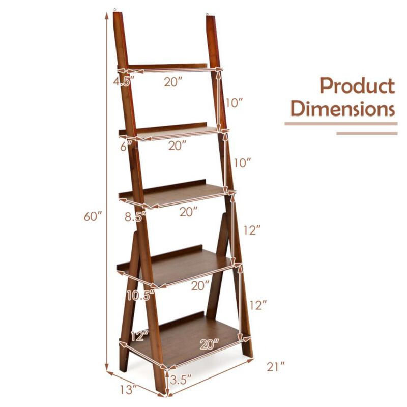 Hivvago 5-Tier Bamboo Ladder Shelf for Home Use