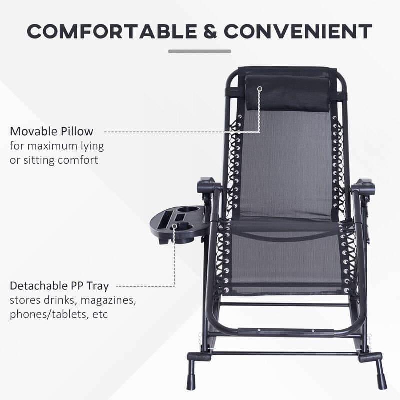 Outdoor Comfort Plus: Zero Gravity Rocking Chair with Headrest & Tray