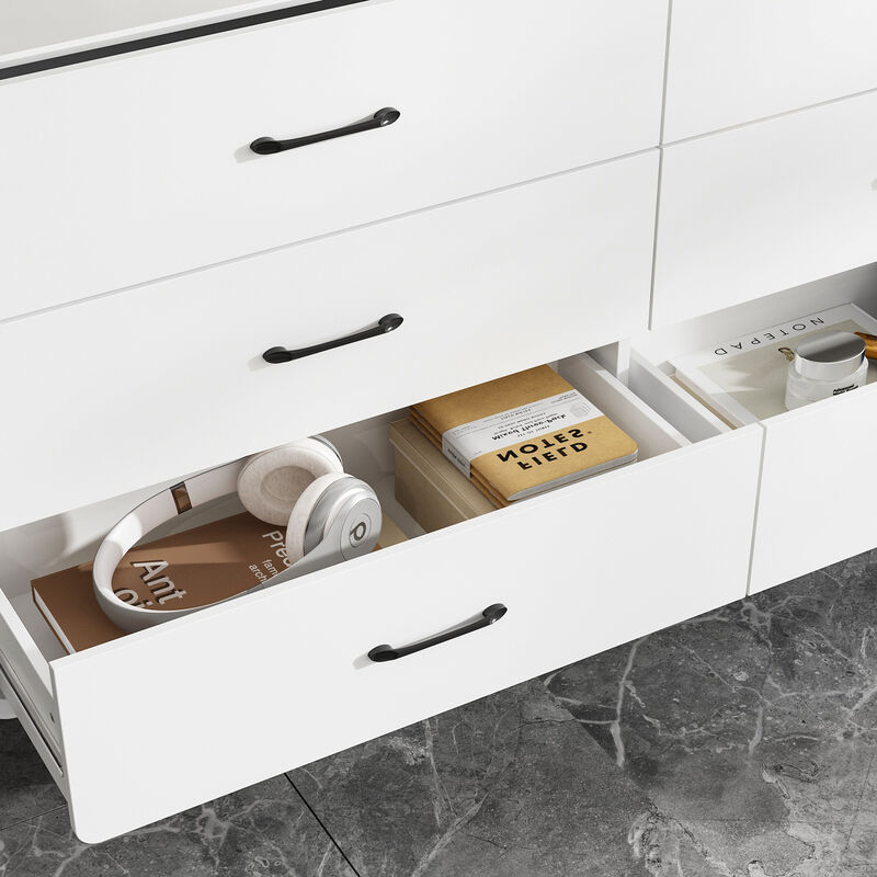 FUFU&GAGA Modern 15-Drawer Dresser with Sleek Black Handles & Legs (117.9" W x 15.7" D x 30.7" H), White
