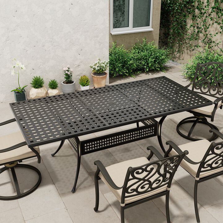 MONDAWE Extendable Rectangular Aluminum Outdoor Dining Table with Umbrella Hole, Black
