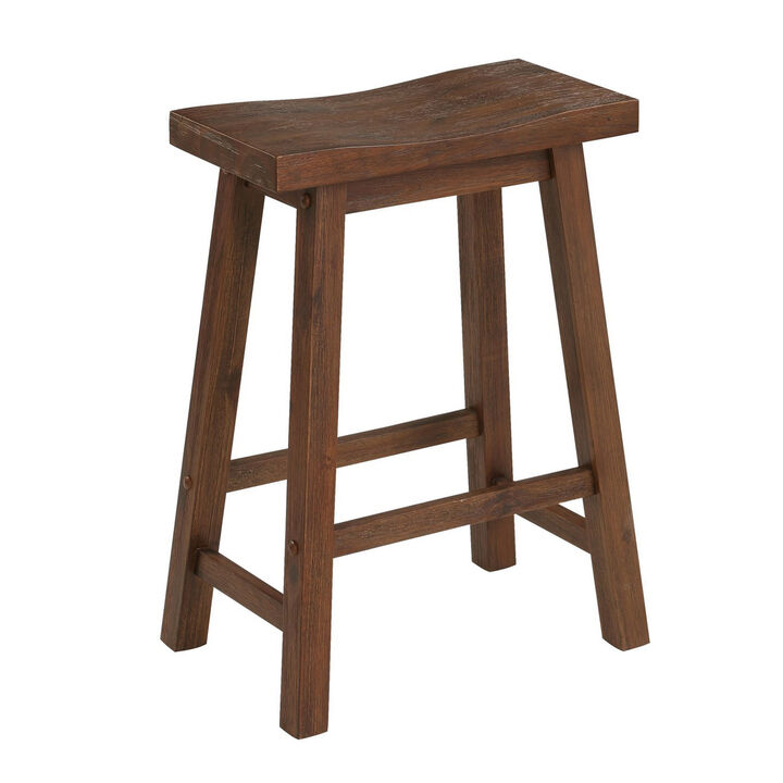 Saddle Design Wooden Counter Stool with Grain Details, Brown-Benzara