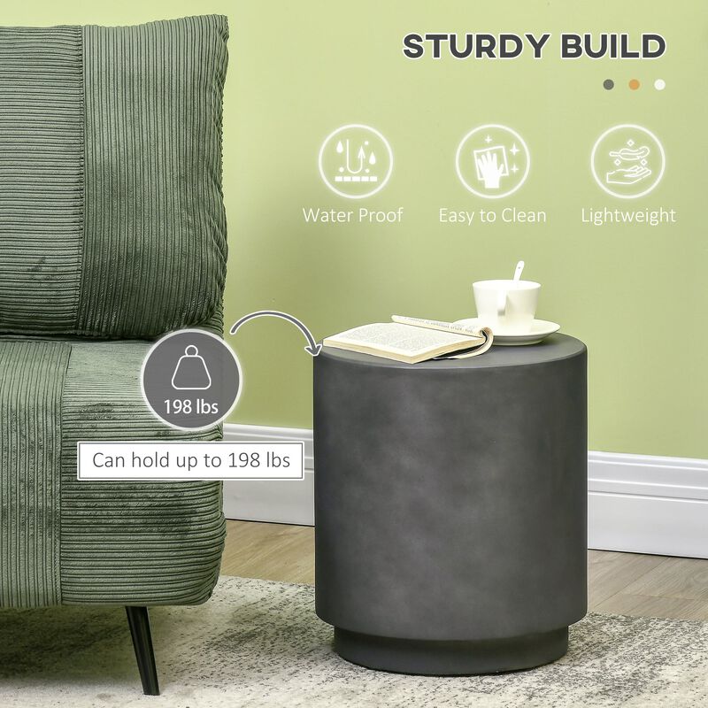 Charcoal Gray Patio Table: Round Concrete-Finish Side Table