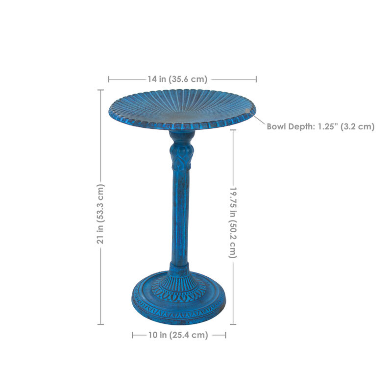 Sunnydaze Art Deco Sunburst Metal Bird Bath - Blue Patina - 14 in