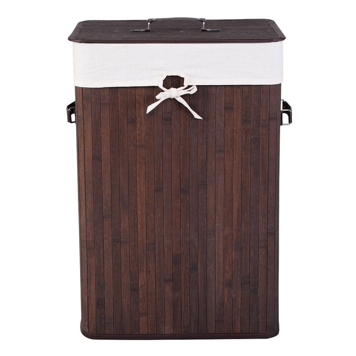 Rectangle Bamboo Hamper Laundry Basket Washing Cloth Bin Storage Bag Lid 3 color