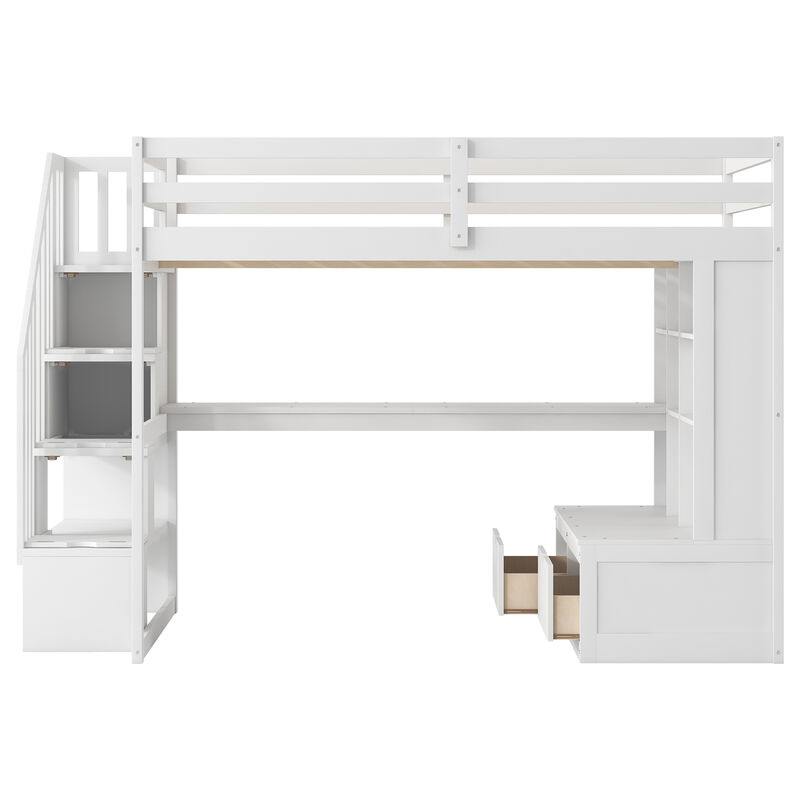 Merax Loft Bed with Desk and Storage Staircase
