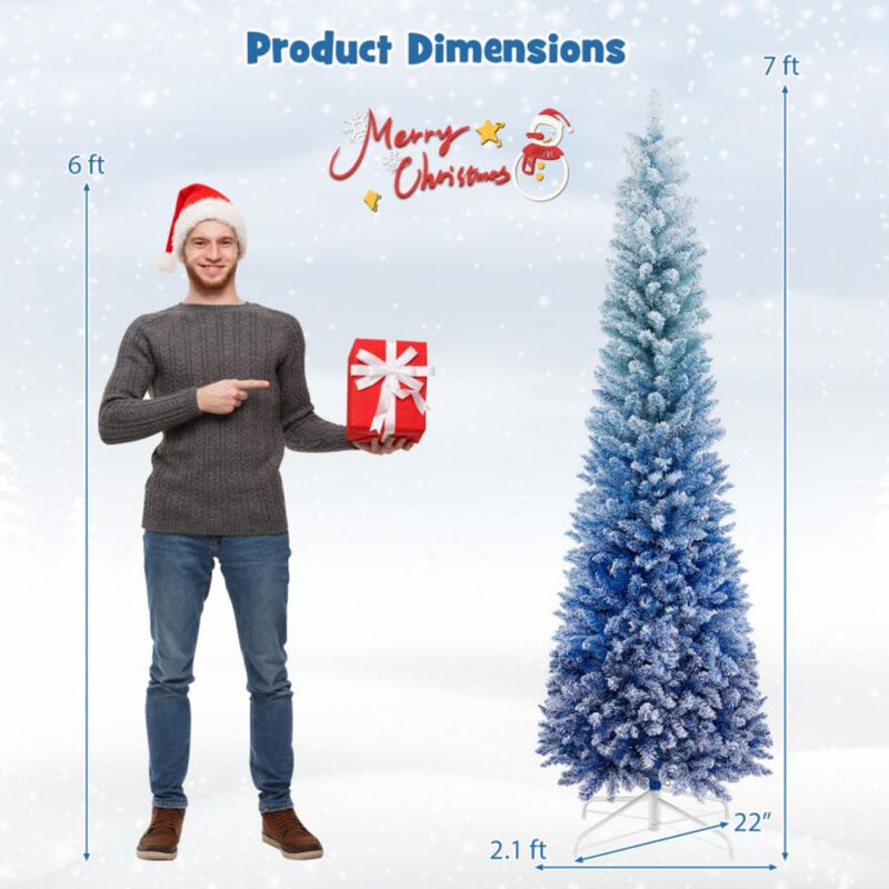 Hivvago 7 Feet Blue Gradient Snow Flocked Artificial Christmas Tree