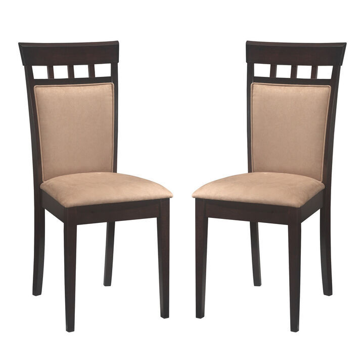 Transitional Brown Wood Frame Dining Chair, Beige Fabric, Set of 2-Benzara