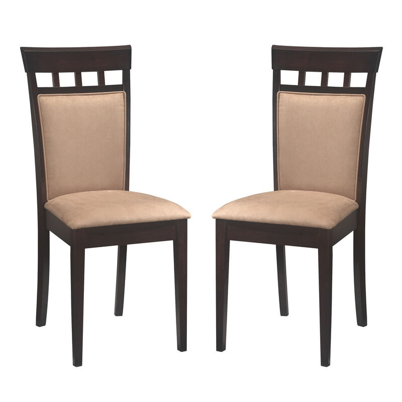 Transitional Brown Wood Frame Dining Chair, Beige Fabric, Set of 2-Benzara