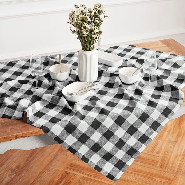 Solino Home 100% Pure Linen Table Throw 52 x 52 Inch | Buffalo Check