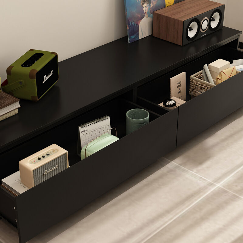 FUFU&GAGA Modern Adjustable TV Stand with Storage Drawers and Open Shelf, (63"-93.7" W x 15.3" D x 11.8" H),Black