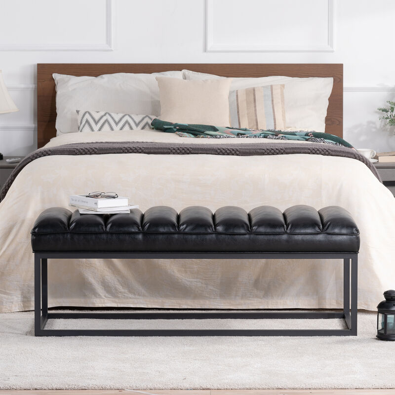 Metal Base Upholstered Bench For Bedroom For Entryway