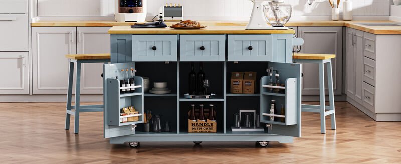 Large Rolling Kitchen Island with Drop Leaf, Power Outlet & Storage Racks