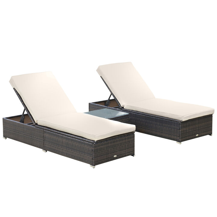 Brown Poolside Comfort: 2 Adjustable Lounge Chairs with Table