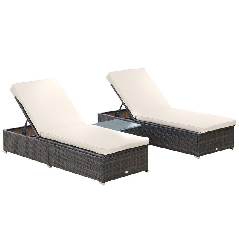 Brown Poolside Comfort: 2 Adjustable Lounge Chairs with Table