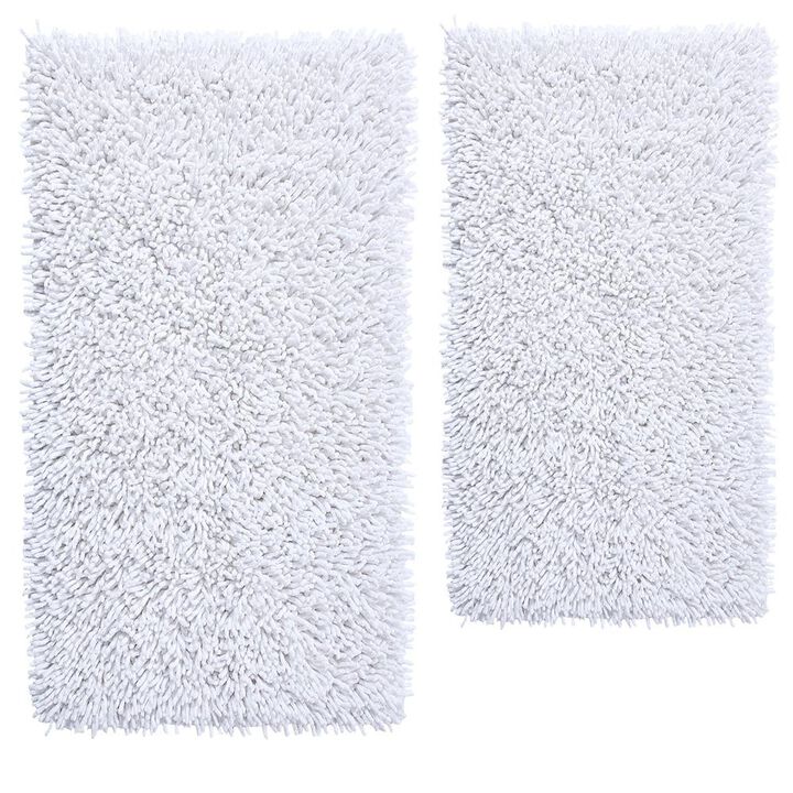 Knightsbridge Chenille Shaggy 220 GSF Non Skid Back Bath Rug Set - 2- Piece - 17x24 and 21x34", White