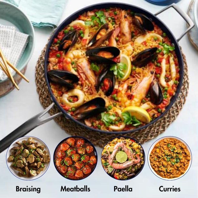 Blu. Cookware 12.6” Induction Frying Pan, Non-Toxic, Durable Non-Stick Ceramic, PFA/PFOA-Free, Suitable for All Cooktops, Includes Bamboo Brush