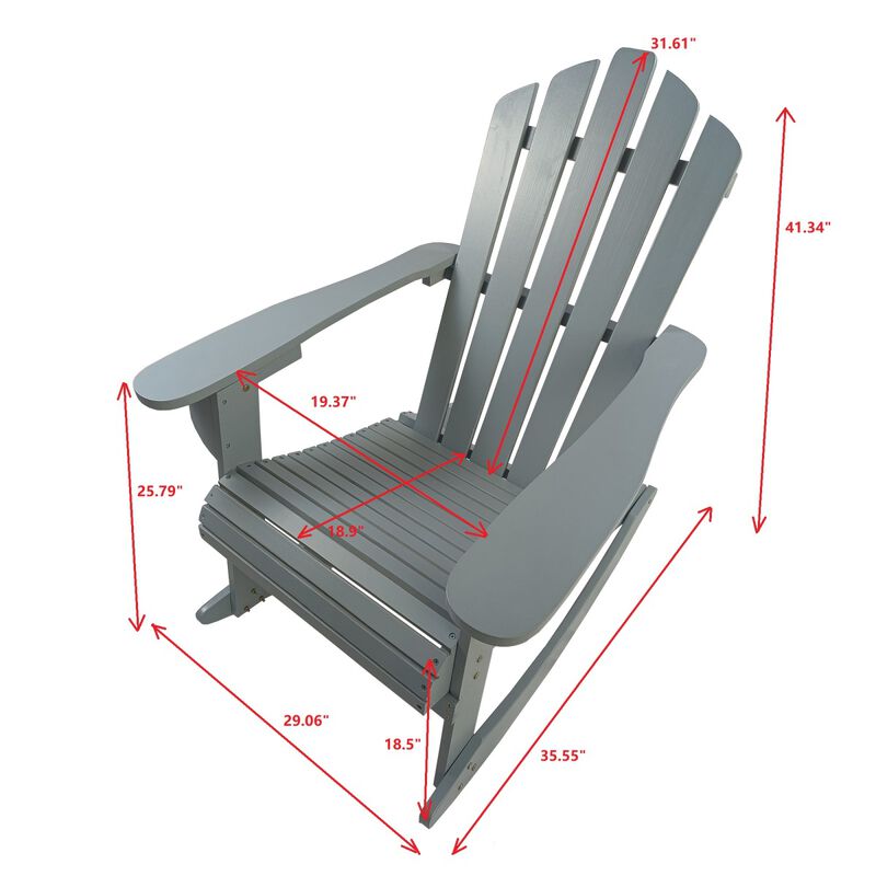 Reclining Wooden Outdoor Rocking Adirondack Chair, Walnut
