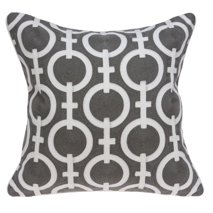20" Gray and White Round Patterned Throw Pillow
