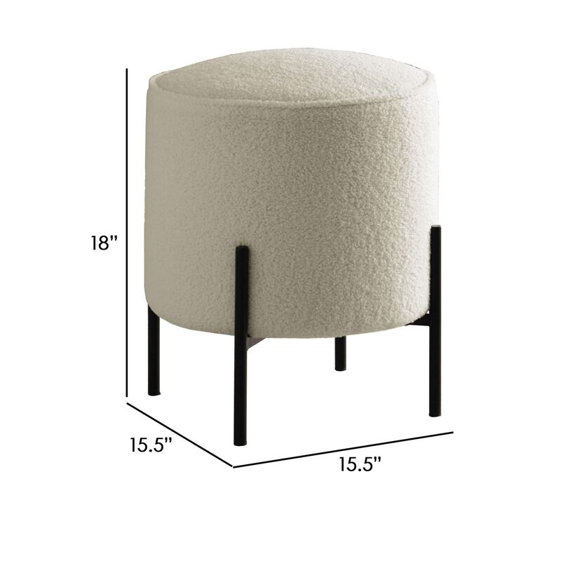 18 Inch Modern Foam Ottoman, Beige Faux Sheep Skin, Matte Black Metal Legs-Benzara