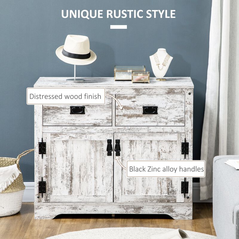 White Rustic Kitchen Storage: Cabinet with 2 Drawers & 2 Cupboards