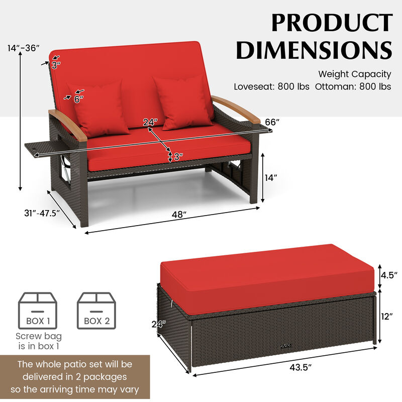 Outdoor Wicker Daybed with Folding Panels and Storage Ottoman