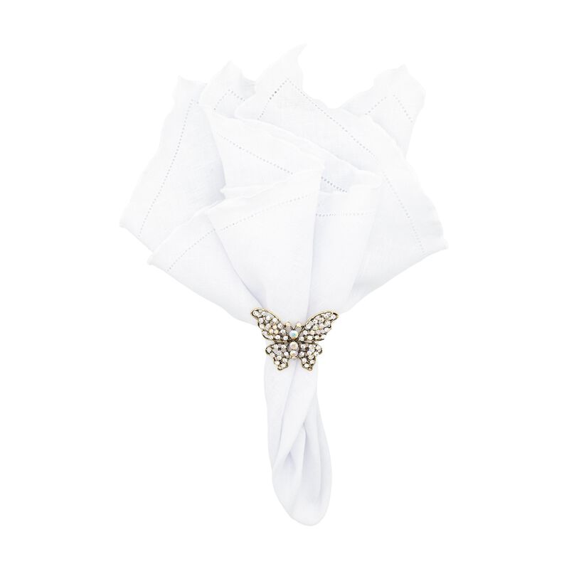 Linen Napkins With White Ruffled Hemstitch Edges, Set of 4