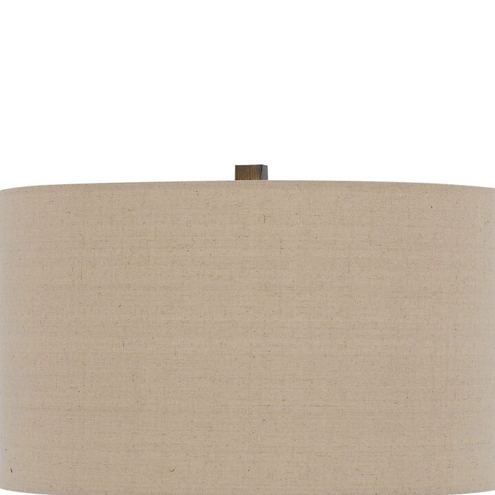 Metal Tripod Base Table Lamp with Fabric Drum Shade, Bronze and Beige-Benzara