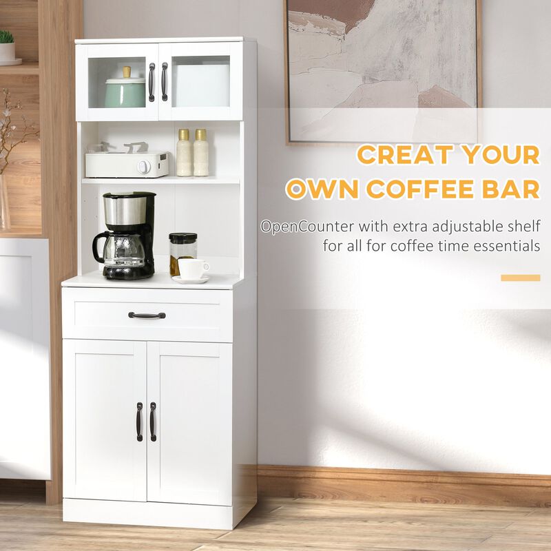 White Kitchen Organizer: 63.5" Freestanding Pantry with Hutch