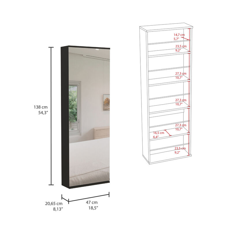 Leto Wall Mounted Shoe Rack With Mirror, Single Door, Capacity For Ten Shoes