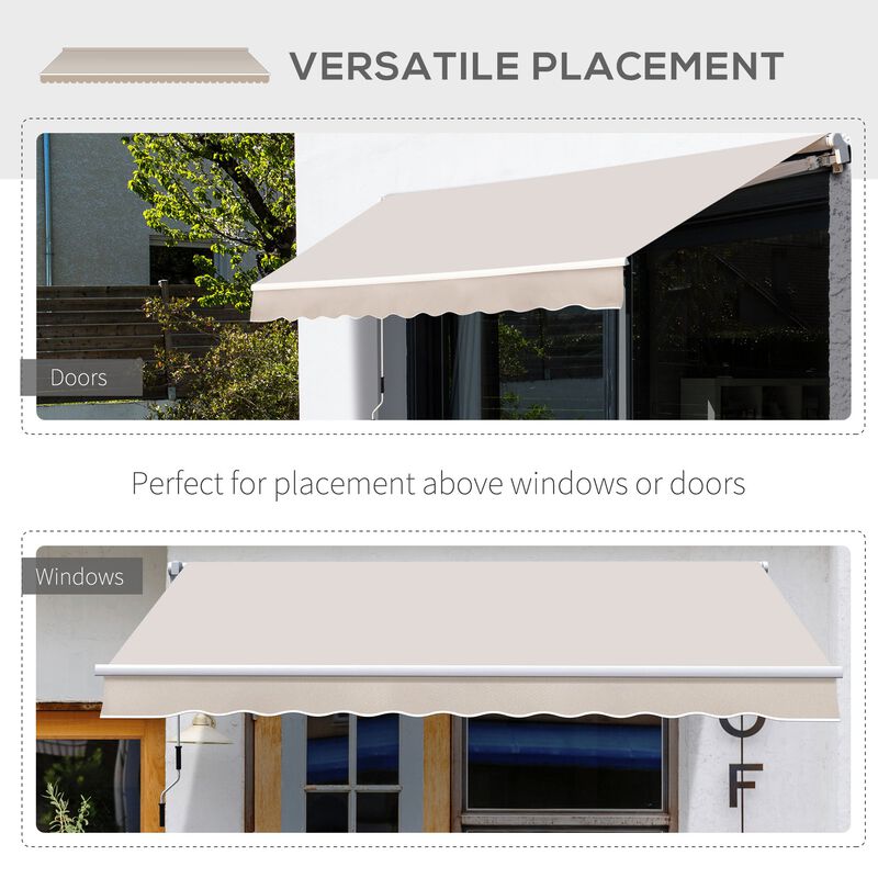 Beige Outdoor Shade: 8'x7' Manual Retractable Patio Awning