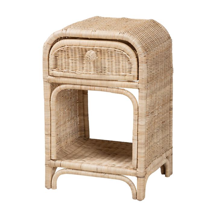 Bali & Pari Magni Modern Bohemian Natural Brown Rattan 1-Drawer Nightstand