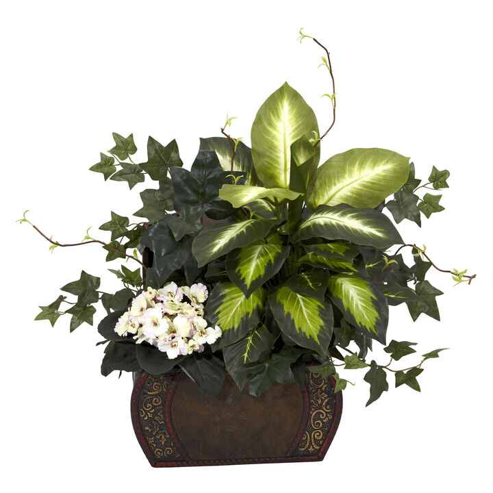 Hivvago African Violet, Dieffenbachia & Ivy w/Chest Silk Plant